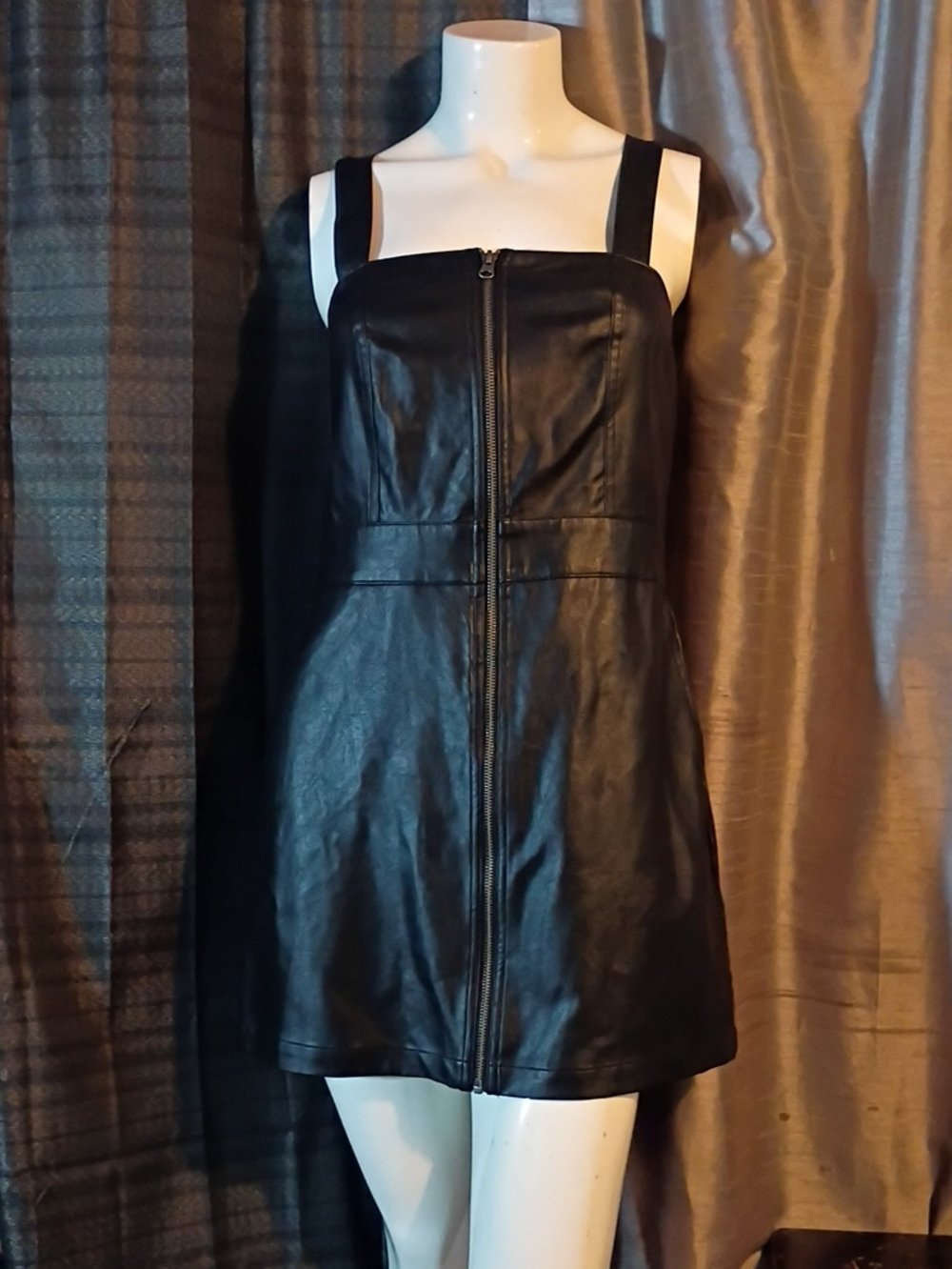 wild fable Black Faux Leather Mini Dress with Front Zip